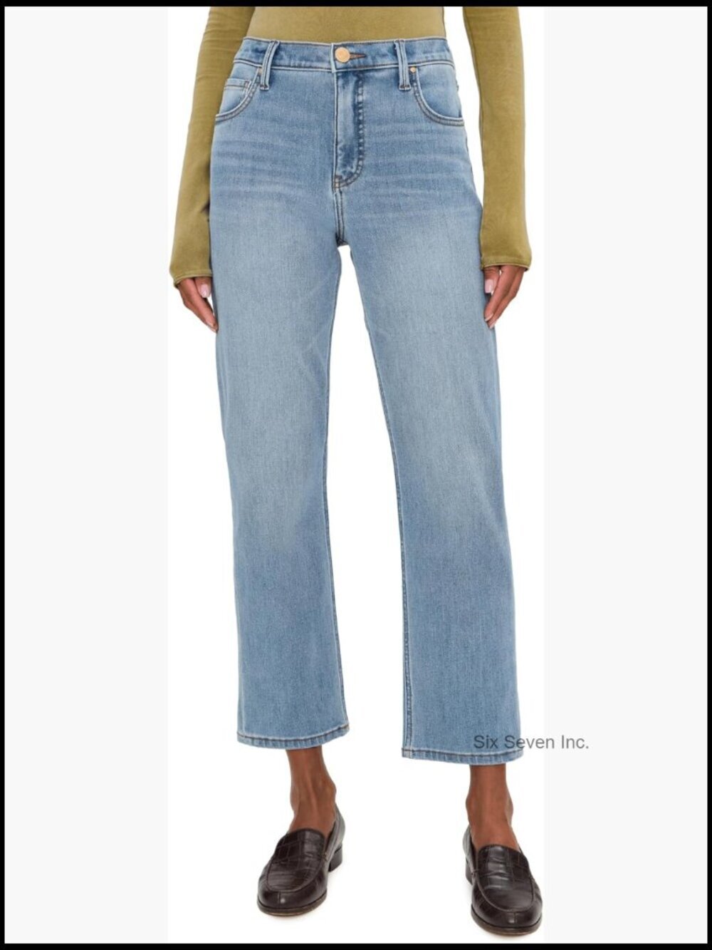High-Rise Straight Leg Jeans with Shaping Details
